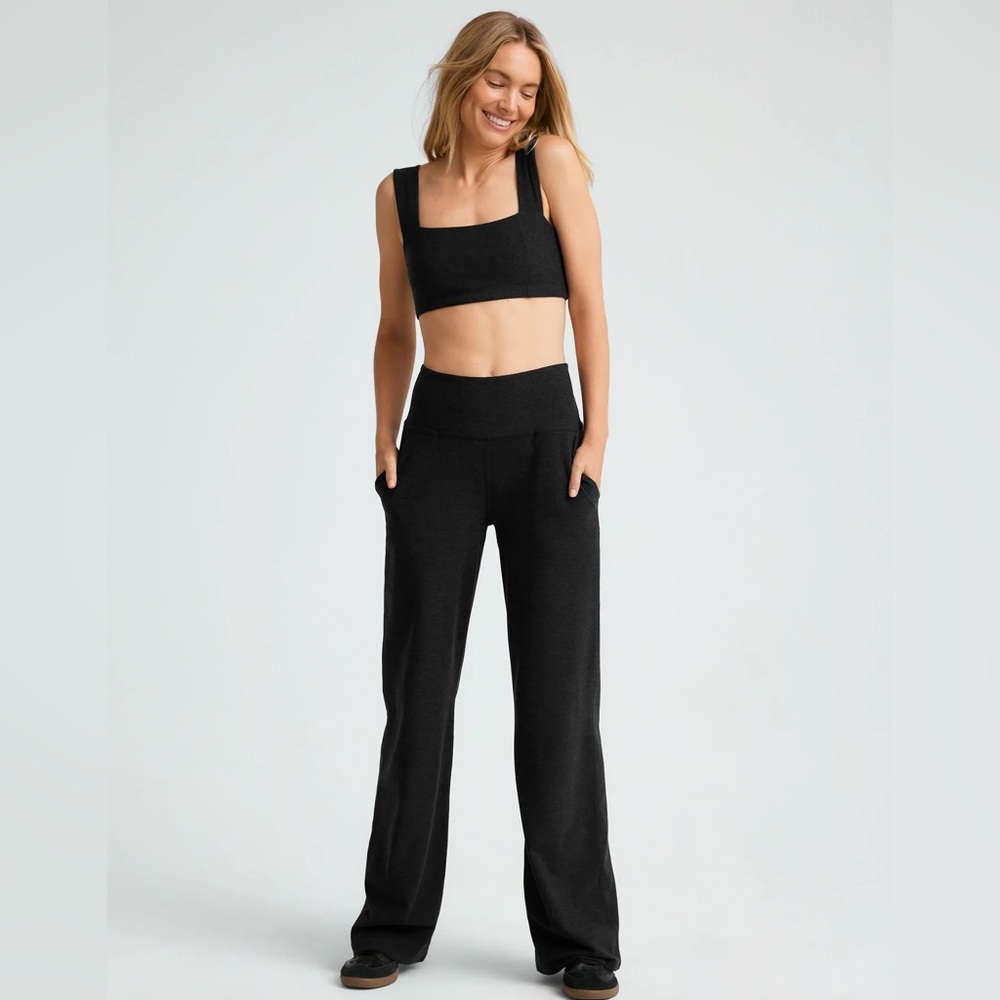 Beyond Yoga Spacedye Laid Back Wide Leg Pant Black size small 29” inseam